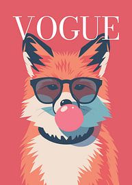 fox stylish wearing sunglasses blowing pink bubble gum vogue poster by Cross