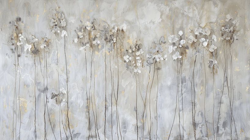 Still life of abstract flowers in Japandi style by Japandi Art Studio