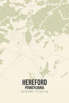 Vintage landkaart van Hereford (Pennsylvania), USA. van MijnStadsPoster