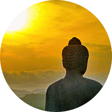 Silhouet Buddha op Borobudur van Eduard Lamping