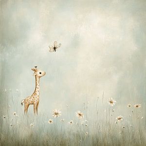Unschuldiges Giraffenbaby in einer pastellfarbenen Welt