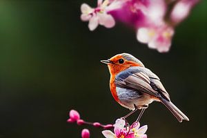 Rotkehlchen auf einem Ast im Frühling Illustration