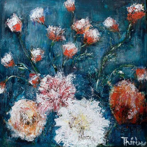 Flower painting with blue background.