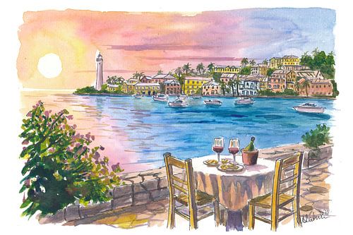 Romantisches Abendessen im Hafen von Bermuda mit Sonnenuntergang und Meerblick