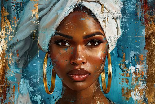 Krachtige Blik van een Elegante Vrouw met Witte Doek