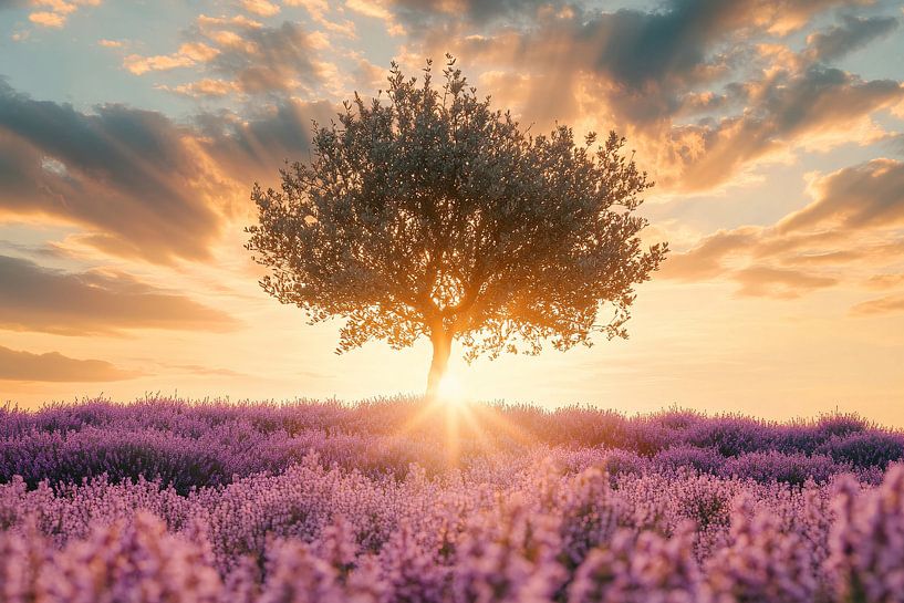 Tree in a lavender field by Imperial Art House