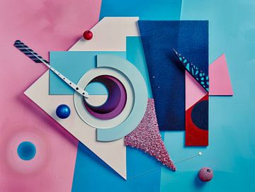 Geometrisch abstract, blauw en roze #3 van Joriali Abstract