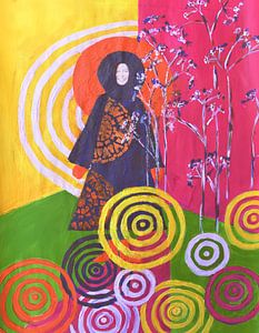 Floral Dreamscape: Frau in einem Zauberteppich