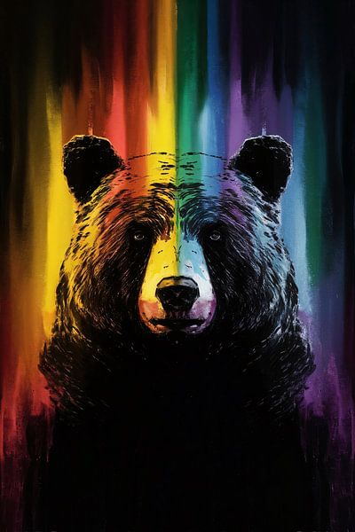 Regenboog gekleurde beer kunstwerk schilderij van Art & Soul Creations