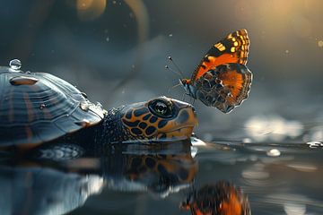 Turtle with butterfly by Skyfall