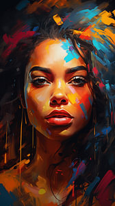 Porträt einer afrikanischen Frau mit Make-up, Bodypainting, Pop-Art-Design, vertikal