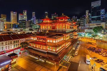 Singapore Skyline and Buddha Tooth Relic Temple - 2 by Tux Photography