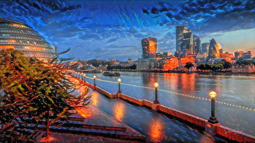 Evening stroll along the Thames in London in the style of Soutine by Slimme Kunst.nl