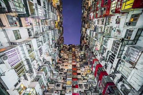 Narrow canyon of houses in Hong Kong