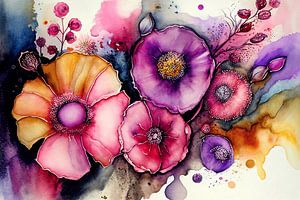 Fleurs d'été colorées Aquarelle