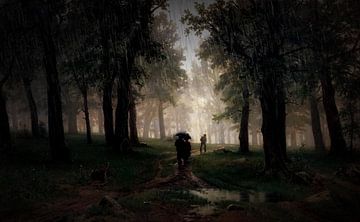 Oak Forest in the rain. van Gisela- Art for You