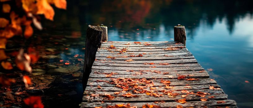 Wooden jetty on a quiet lake - autumnal by Poster Art Shop