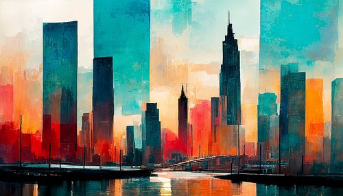 Stad met skyline in kunst