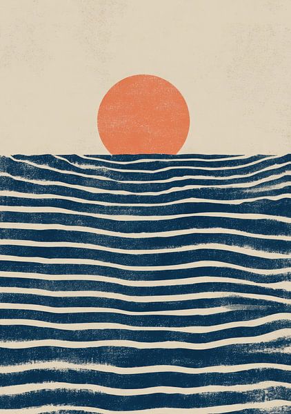Minimalist sun sea design blue orange by Niklas Maximilian