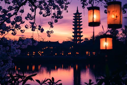 Splendeur du temple en soirée