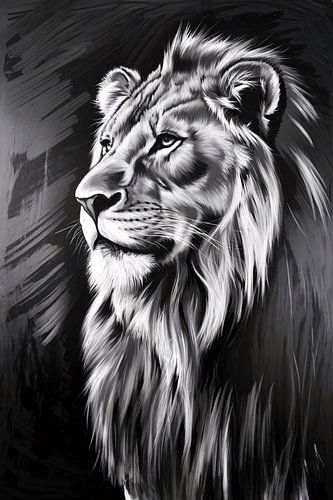 Monochroom leeuwenportret kunstwerk