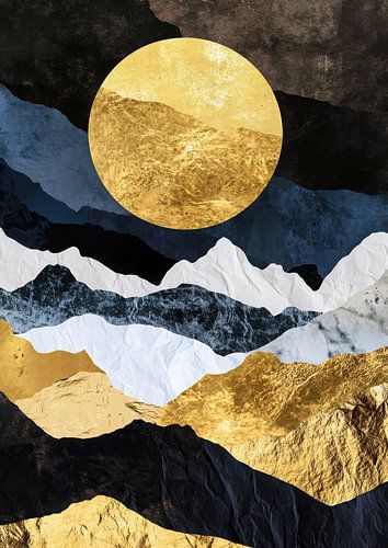 Gouden zon boven abstracte bergen