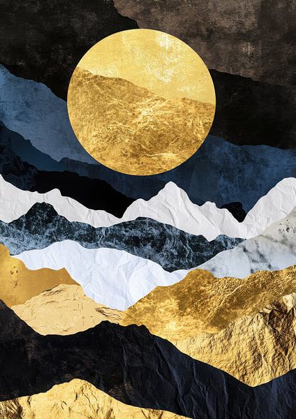 Gouden zon boven abstracte bergen van Niklas Maximilian