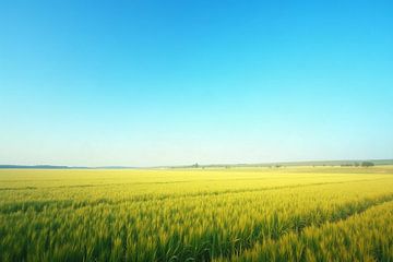 Uitgestrekte velden onder een eindeloze blauwe hemel van Wandbilder-Shop