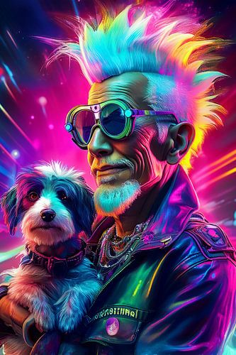 oude punker met hond