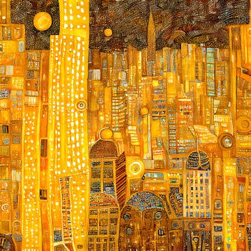 Een avond in New York City in de stijl van Gustav Klimt van Whale & Sons.