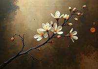 magnolia branch on brown background minimalism.