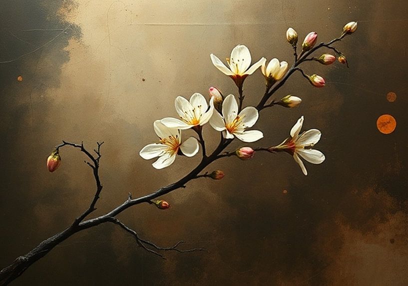 magnolia branch on brown background minimalism. by J.a Dijkstra