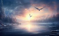 Winterlandschap bij zonsopgang van fernlichtsicht thumbnail