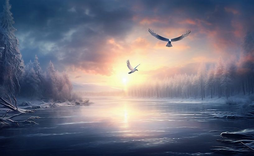 Winterlandschap bij zonsopgang van fernlichtsicht