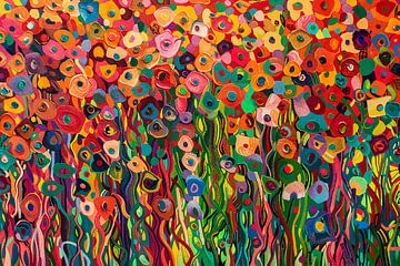 Abstract kleurrijk bloemenveld schilderij van Art & Soul Creations