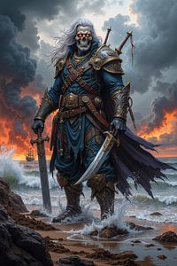 Dark Fantasy Wandbild: MORTIS - Der untote Pirat am stürmischen Strand