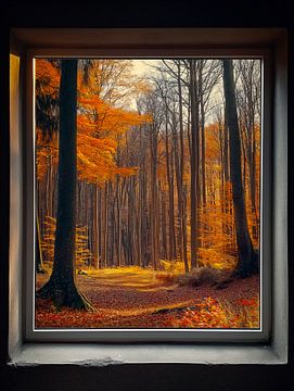 uitzicht op het bos in  de herfst van Egon Zitter