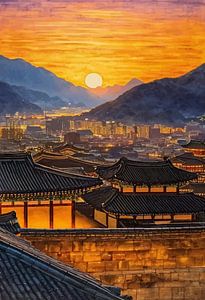 Sonnenuntergang im alten koreanischen Dorf – impressionistische Harmonie