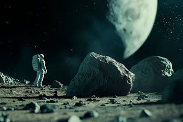 Astronaut explores the surface of the moon by Poster Art Shop