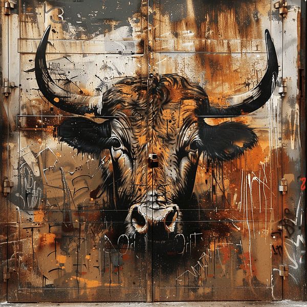 Graffiti Bulle Stier Kopf Portrait Rost Metall urban Tier von gm_designs