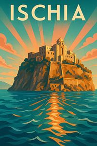 Schloss Ischia - Italienische Insel Reiseposter