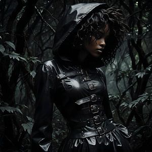 junge Frau in einem dunklen Dschungel, Steampunk