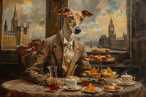Elegante windhond in Londen