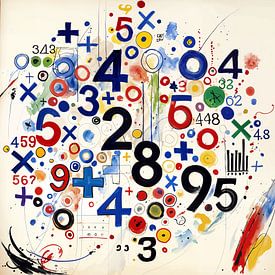 Abstract kunstwerk met cijfers & wiskunde symbolen van Basahen