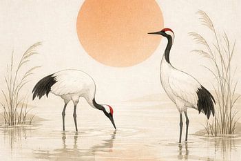 Two cranes in the water