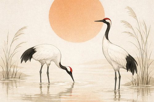 Two cranes in the water