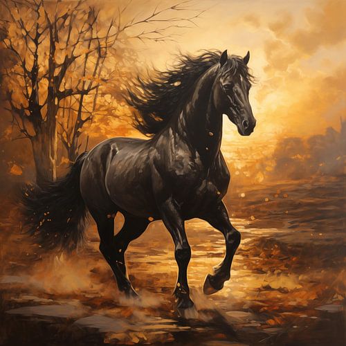 Galopperend paard bij zonsondergang