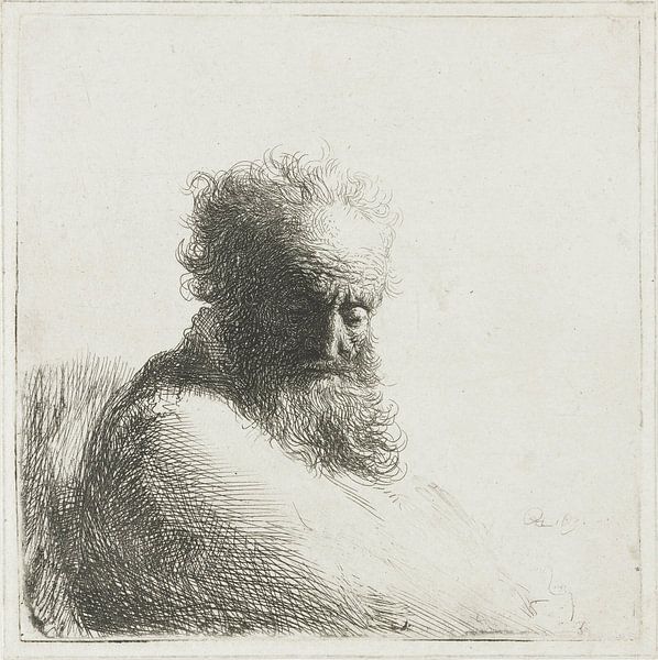 Alter Mann schaut nach unten: Dreiviertel, rechts, Rembrandt van Rijn von Ed z'n Schets