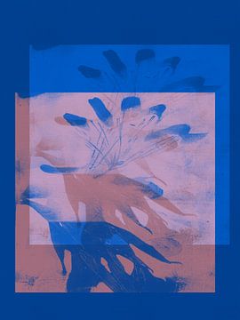 Organische vormen in roze en neonblauw. Modern abstract minimalistisch schilderij