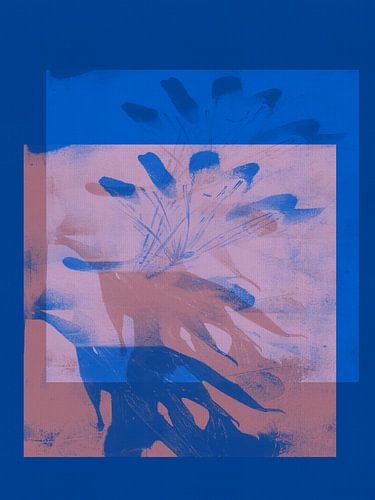 Organische vormen in roze en neonblauw. Modern abstract minimalistisch schilderij